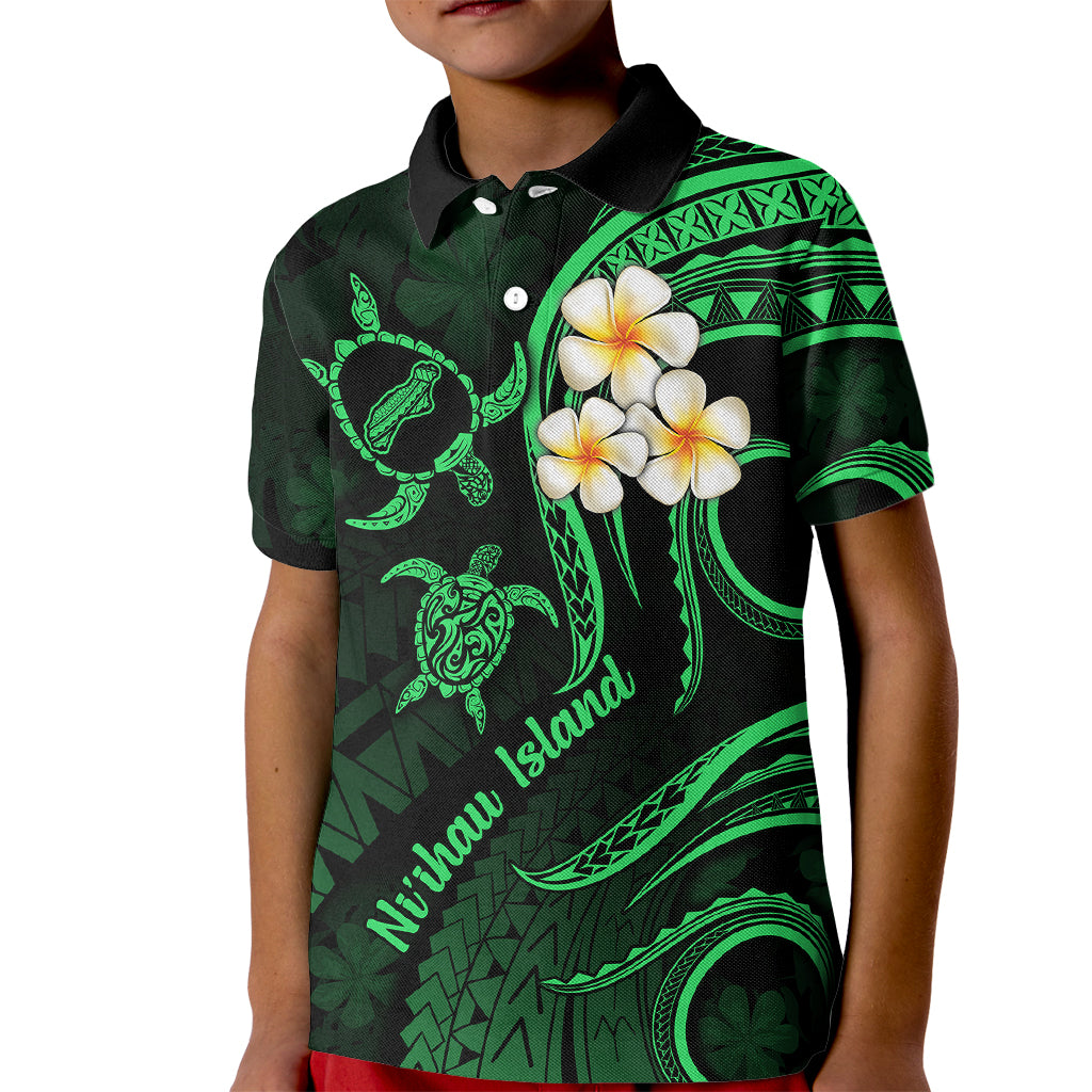 Hawaii Kid Polo Shirt Niihau Islands Polynesian Sunset Plumeria Green Vibe LT9 Kid Green - Polynesian Pride