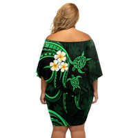Hawaii Off Shoulder Short Dress Niihau Islands Polynesian Sunset Plumeria Green Vibe LT9 - Polynesian Pride