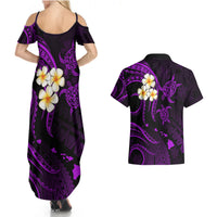 Polynesian Hawaii Couples Summer Maxi Dress and Hawaiian Shirt Niihau Islands with Pacific Plumeria Purple Vibe LT9 - Polynesian Pride
