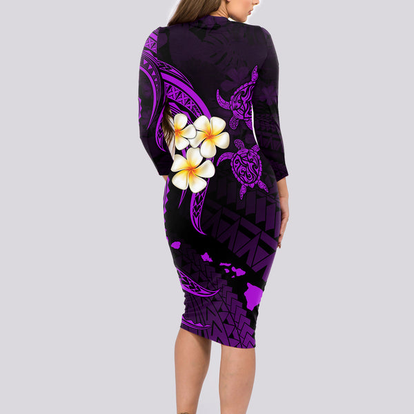 Polynesian Hawaii Couples Mermaid Dress and Long Sleeve Button Shirts Niihau Islands with Pacific Plumeria Purple Vibe LT9