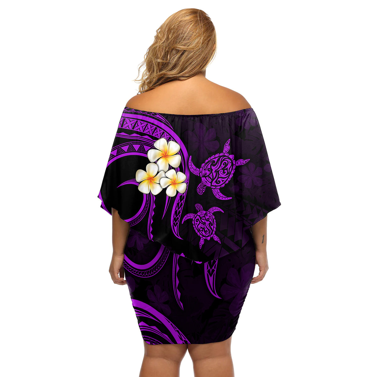 Polynesian Hawaii Off Shoulder Short Dress Niihau Islands with Pacific Plumeria Purple Vibe LT9 - Polynesian Pride