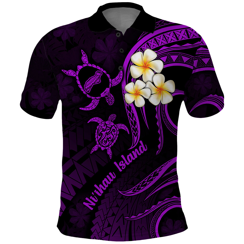 Polynesian Hawaii Polo Shirt Niihau Islands with Pacific Plumeria Purple Vibe LT9 Purple - Polynesian Pride