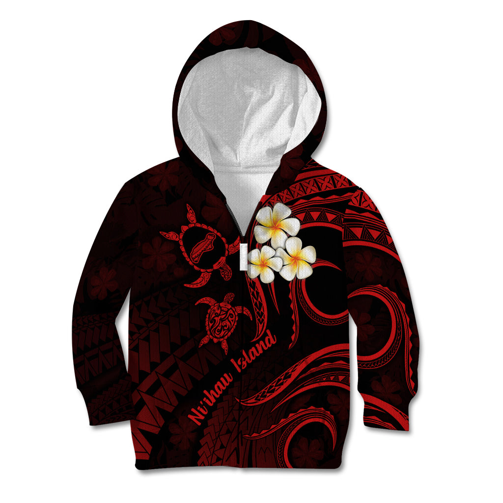 Polynesian Hawaii Kid Hoodie Niihau Islands with Pacific Plumeria Red Vibe LT9 Zip Hoodie Red - Polynesian Pride