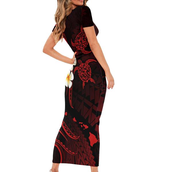 Hawaii Off The Shoulder Long Sleeve Dress Niihau Islands Polynesian Sunset Plumeria Blue Vibe LT9