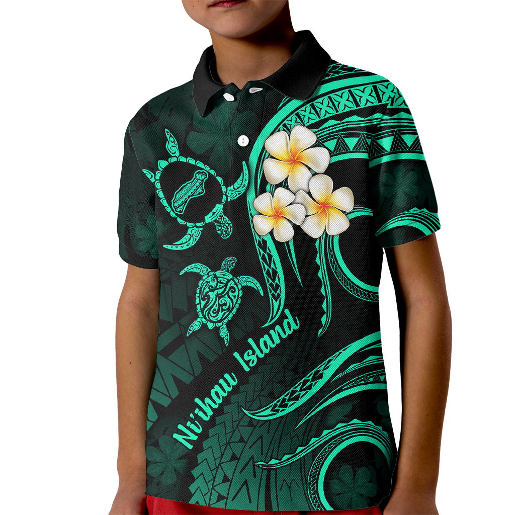 Polynesian Hawaii Kid Polo Shirt Niihau Islands with Pacific Plumeria Turquoise Vibe LT9 Kid Turquoise - Polynesian Pride