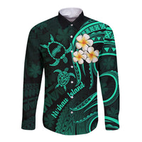 Polynesian Hawaii Long Sleeve Button Shirt Niihau Islands with Pacific Plumeria Turquoise Vibe LT9 Unisex Turquoise - Polynesian Pride
