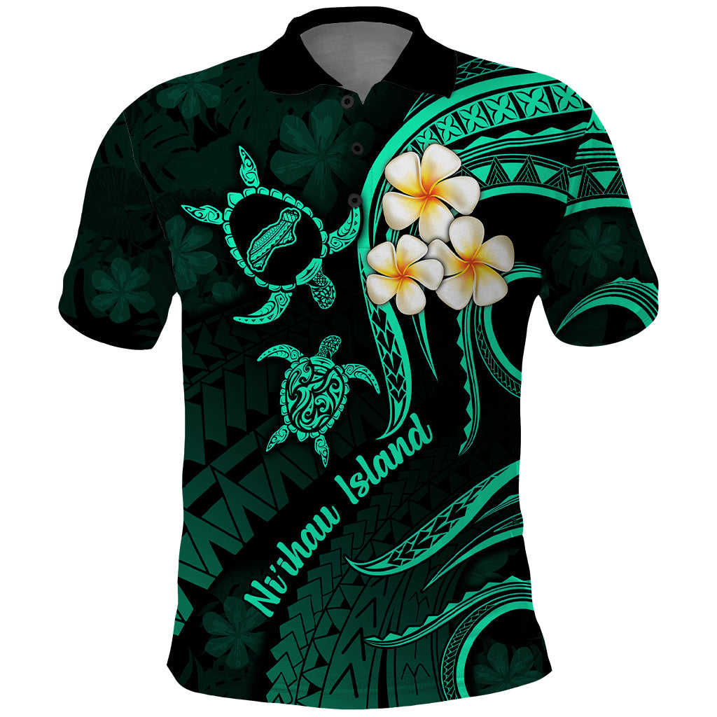 Polynesian Hawaii Polo Shirt Niihau Islands with Pacific Plumeria Turquoise Vibe LT9 Turquoise - Polynesian Pride