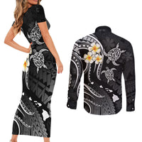 Polynesian Hawaii Couples Short Sleeve Bodycon Dress and Long Sleeve Button Shirts Niihau Islands with Pacific Plumeria White Vibe LT9 - Polynesian Pride