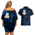 Hawaii Couples Off Shoulder Short Dress and Hawaiian Shirt Molokai Islands Polynesian Sunset Plumeria Blue Vibe LT9 - Polynesian Pride