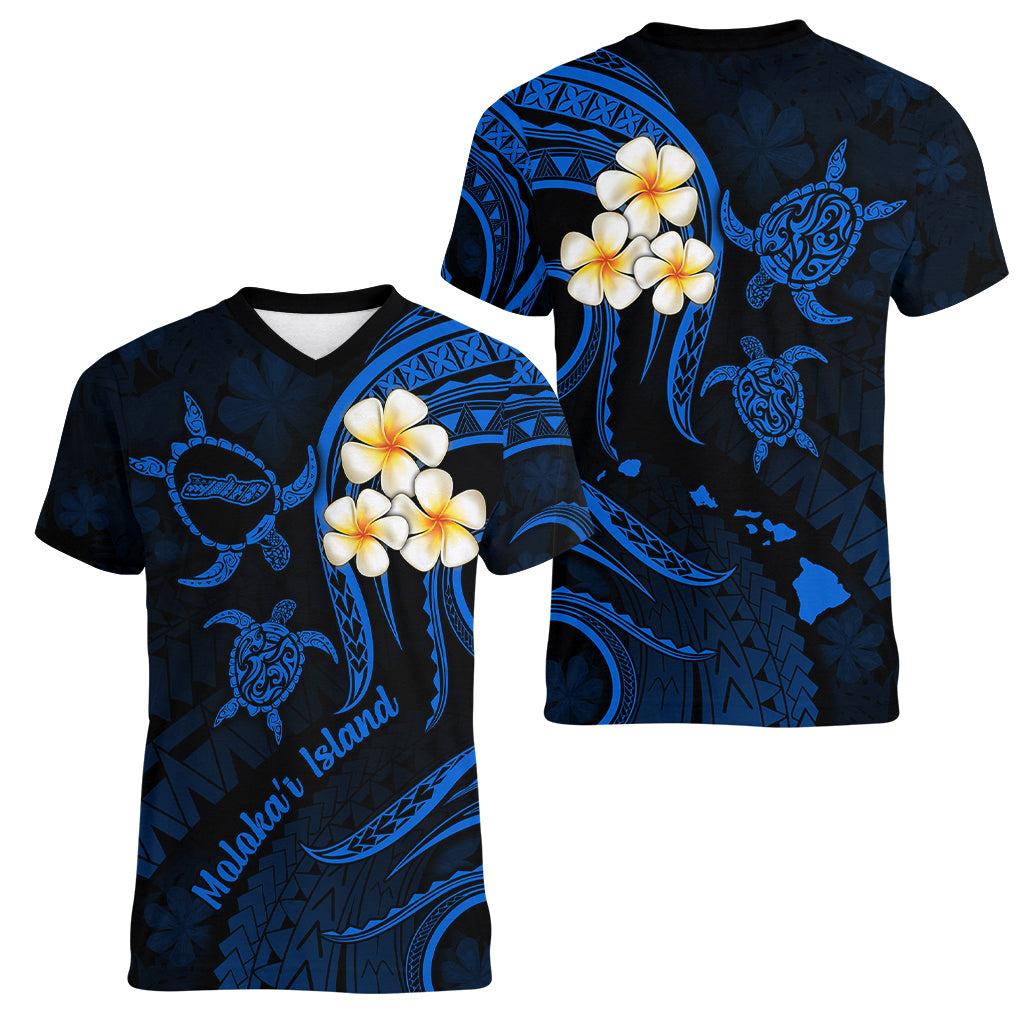 Hawaii Women V Neck T Shirt Molokai Islands Polynesian Sunset Plumeria Blue Vibe LT9 - Polynesian Pride