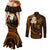 Hawaii Couples Mermaid Dress and Long Sleeve Button Shirts Molokai Islands Polynesian Sunset Plumeria Gold Vibe LT9 - Polynesian Pride