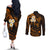Hawaii Couples Off The Shoulder Long Sleeve Dress and Long Sleeve Button Shirts Molokai Islands Polynesian Sunset Plumeria Gold Vibe LT9 - Polynesian Pride
