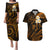 Hawaii Couples Puletasi Dress and Hawaiian Shirt Molokai Islands Polynesian Sunset Plumeria Gold Vibe LT9 Gold - Polynesian Pride