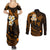 Hawaii Couples Summer Maxi Dress and Long Sleeve Button Shirts Molokai Islands Polynesian Sunset Plumeria Gold Vibe LT9 - Polynesian Pride