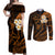 Hawaii Couples Off Shoulder Maxi Dress and Long Sleeve Button Shirts Molokai Islands Polynesian Sunset Plumeria Gold Vibe LT9 Gold - Polynesian Pride