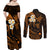 Hawaii Couples Off Shoulder Maxi Dress and Long Sleeve Button Shirts Molokai Islands Polynesian Sunset Plumeria Gold Vibe LT9 - Polynesian Pride