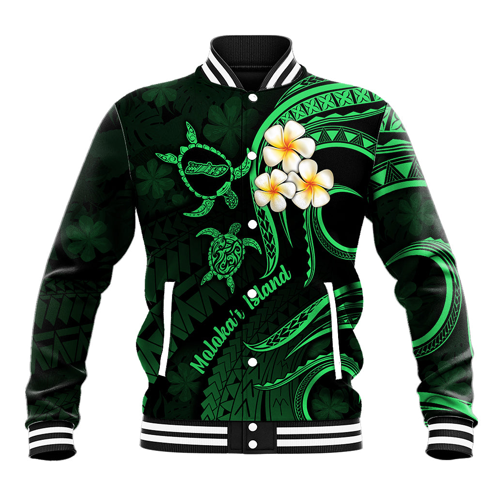 Hawaii Baseball Jacket Molokai Islands Polynesian Sunset Plumeria Green Vibe LT9 Unisex Green - Polynesian Pride
