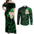 Hawaii Couples Off Shoulder Maxi Dress and Long Sleeve Button Shirts Molokai Islands Polynesian Sunset Plumeria Green Vibe LT9 Green - Polynesian Pride