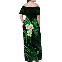 Hawaii Off Shoulder Maxi Dress Molokai Islands Polynesian Sunset Plumeria Green Vibe LT9 - Polynesian Pride