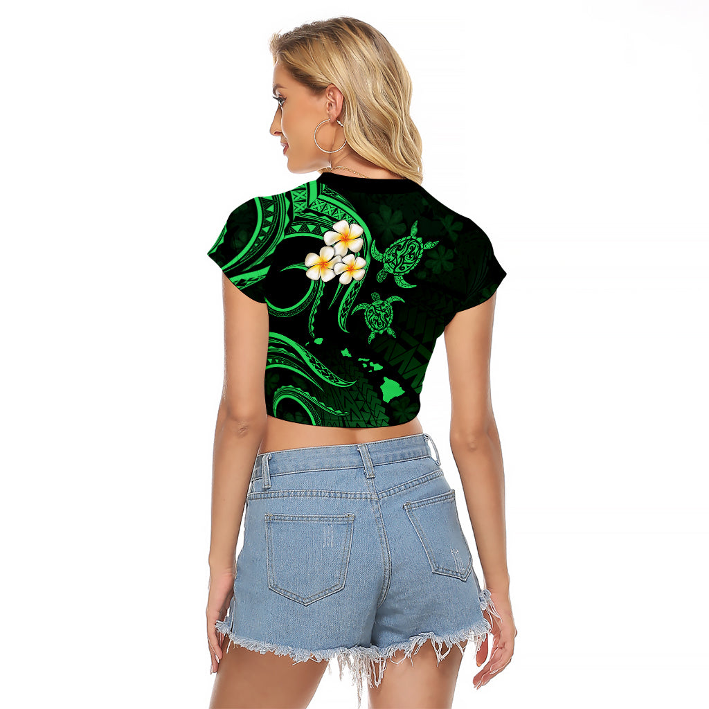 Hawaii Raglan Cropped T Shirt Molokai Islands Polynesian Sunset Plumeria Green Vibe LT9 - Polynesian Pride