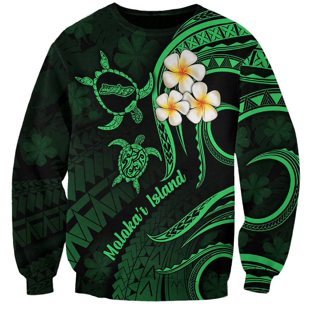 Hawaii Sweatshirt Molokai Islands Polynesian Sunset Plumeria Green Vibe LT9 Unisex Green - Polynesian Pride