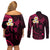 Hawaii Couples Off Shoulder Short Dress and Long Sleeve Button Shirts Molokai Islands Polynesian Sunset Plumeria Pink Vibe LT9 - Polynesian Pride