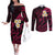 Hawaii Couples Off The Shoulder Long Sleeve Dress and Long Sleeve Button Shirts Molokai Islands Polynesian Sunset Plumeria Pink Vibe LT9 Pink - Polynesian Pride