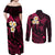 Hawaii Couples Off Shoulder Maxi Dress and Long Sleeve Button Shirts Molokai Islands Polynesian Sunset Plumeria Pink Vibe LT9 - Polynesian Pride