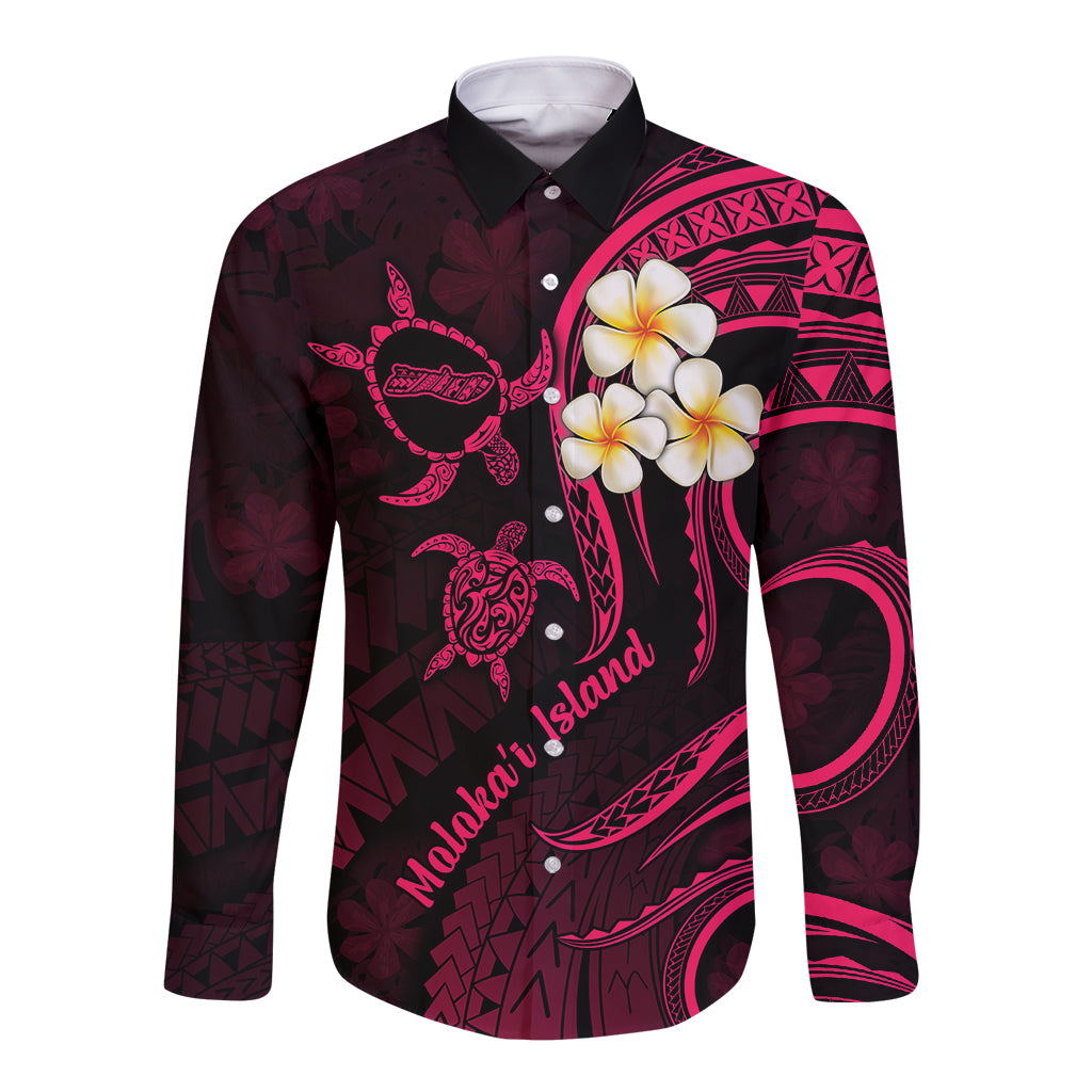 Hawaii Long Sleeve Button Shirt Molokai Islands Polynesian Sunset Plumeria Pink Vibe LT9 Unisex Pink - Polynesian Pride