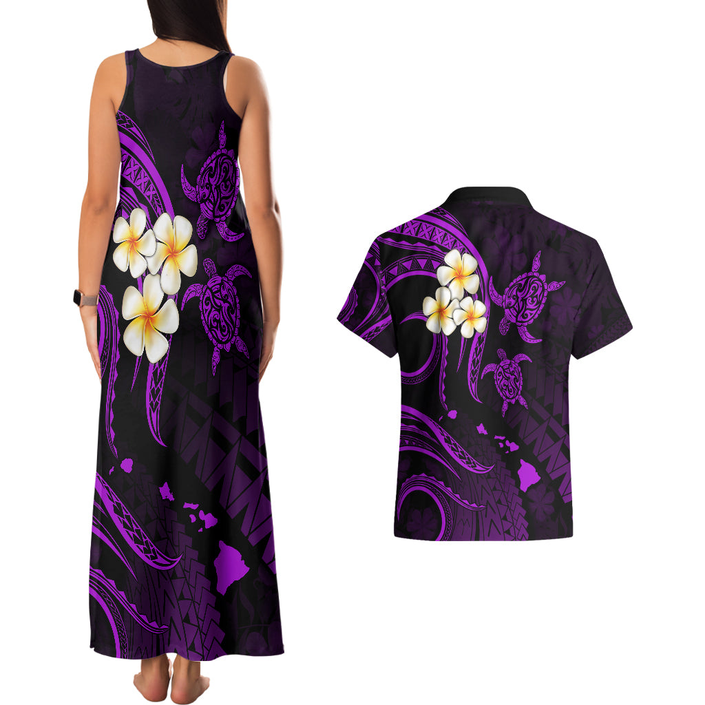 Polynesian Hawaii Couples Matching Tank Maxi Dress And Hawaiian Shirt Molokai Islands with Pacific Plumeria Purple Vibe LT9 - Polynesian Pride
