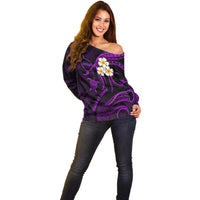 Polynesian Hawaii Off Shoulder Sweater Molokai Islands with Pacific Plumeria Purple Vibe LT9 - Polynesian Pride