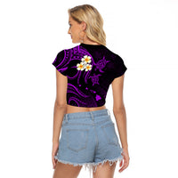 Polynesian Hawaii Raglan Cropped T Shirt Molokai Islands with Pacific Plumeria Purple Vibe LT9 - Polynesian Pride