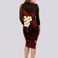 Polynesian Hawaii Long Sleeve Bodycon Dress Molokai Islands with Pacific Plumeria Red Vibe LT9 - Polynesian Pride