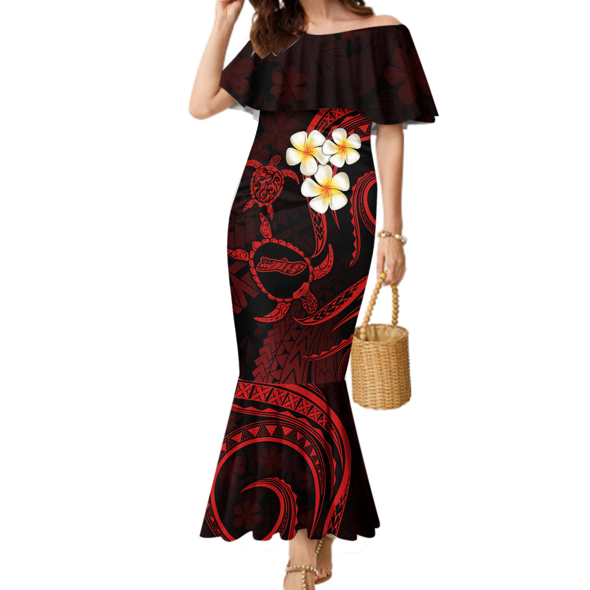 Polynesian Hawaii Mermaid Dress Molokai Islands with Pacific Plumeria - Polynesian Pride Polynesian Hawaii Mermaid Dress Molokai Islands with Pacific Plumeria - Polynesian Pride
