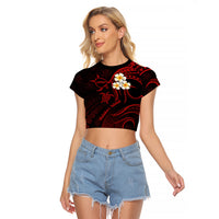 Polynesian Hawaii Raglan Cropped T Shirt Molokai Islands with Pacific Plumeria Red Vibe LT9 Female Red - Polynesian Pride