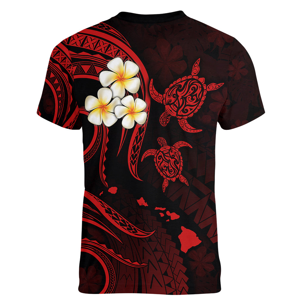Polynesian Hawaii Women V Neck T Shirt Molokai Islands with Pacific Plumeria Red Vibe LT9 - Polynesian Pride