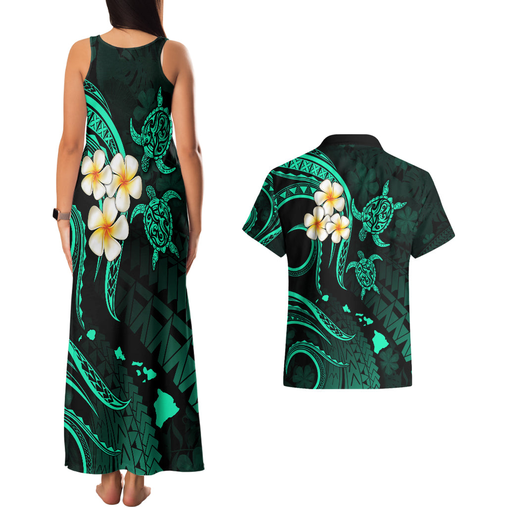 Polynesian Hawaii Couples Matching Tank Maxi Dress And Hawaiian Shirt Molokai Islands with Pacific Plumeria Turquoise Vibe LT9 - Polynesian Pride