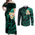 Polynesian Hawaii Couples Off Shoulder Maxi Dress and Long Sleeve Button Shirts Molokai Islands with Pacific Plumeria Turquoise Vibe LT9 Turquoise - Polynesian Pride