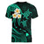 Polynesian Hawaii Women V Neck T Shirt Molokai Islands with Pacific Plumeria Turquoise Vibe LT9 - Polynesian Pride