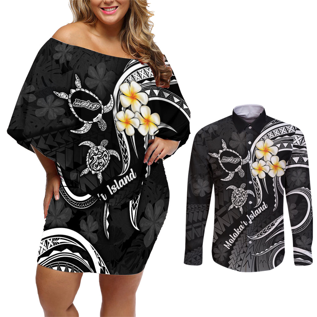 Polynesian Hawaii Couples Off Shoulder Short Dress and Long Sleeve Button Shirts Molokai Islands with Pacific Plumeria White Vibe LT9 White - Polynesian Pride