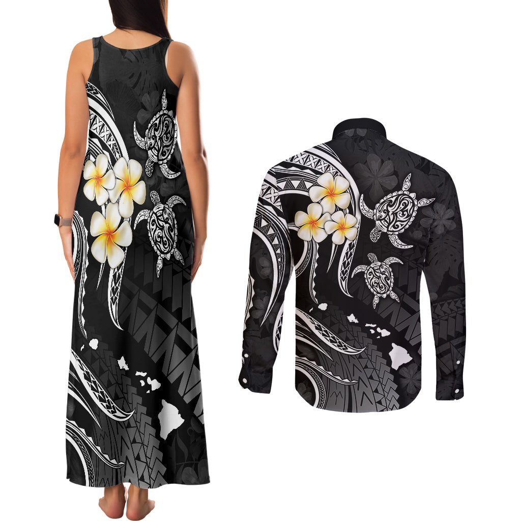 Polynesian Hawaii Couples Matching Tank Maxi Dress and Long Sleeve Button Shirts Molokai Islands with Pacific Plumeria White Vibe LT9 - Polynesian Pride