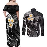 Polynesian Hawaii Couples Off Shoulder Maxi Dress and Long Sleeve Button Shirts Molokai Islands with Pacific Plumeria White Vibe LT9 - Polynesian Pride