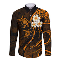 Hawaii Long Sleeve Button Shirt Lanai Islands Polynesian Sunset Plumeria Gold Vibe LT9 Unisex Gold - Polynesian Pride