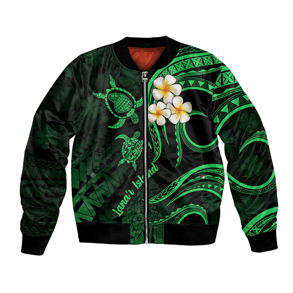 Hawaii Bomber Jacket Lanai Islands Polynesian Sunset Plumeria Green Vibe LT9 Unisex Green - Polynesian Pride
