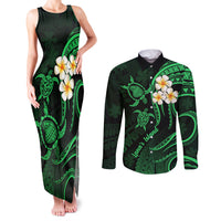 Hawaii Couples Matching Tank Maxi Dress and Long Sleeve Button Shirts Lanai Islands Polynesian Sunset Plumeria Green Vibe LT9 Green - Polynesian Pride