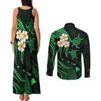 Hawaii Couples Matching Tank Maxi Dress and Long Sleeve Button Shirts Lanai Islands Polynesian Sunset Plumeria Green Vibe LT9 - Polynesian Pride