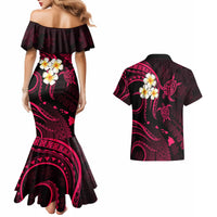 Hawaii Couples Mermaid Dress And Hawaiian Shirt Lanai Islands Polynesian Sunset Plumeria Pink Vibe LT9 - Polynesian Pride