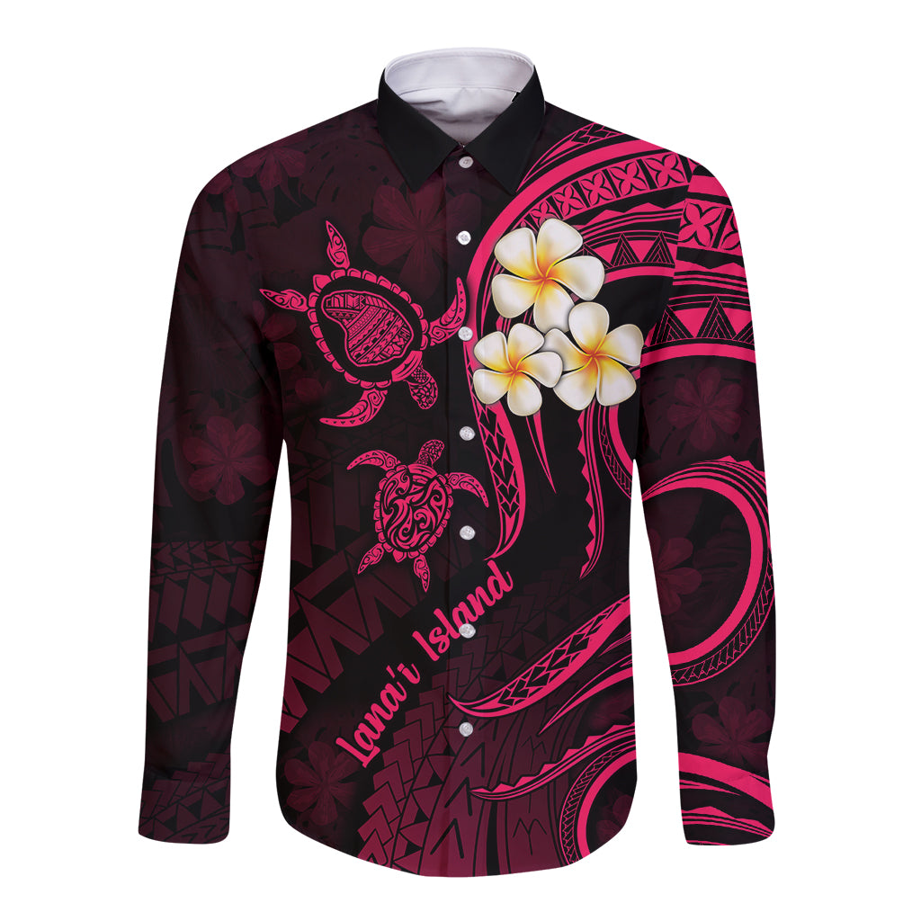 Hawaii Long Sleeve Button Shirt Lanai Islands Polynesian Sunset Plumeria Pink Vibe LT9 Unisex Pink - Polynesian Pride