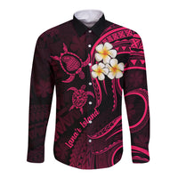 Hawaii Long Sleeve Button Shirt Lanai Islands Polynesian Sunset Plumeria Pink Vibe LT9 Unisex Pink - Polynesian Pride