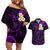 Polynesian Hawaii Couples Off Shoulder Short Dress and Hawaiian Shirt Lanai Islands with Pacific Plumeria Purple Vibe LT9 Purple - Polynesian Pride